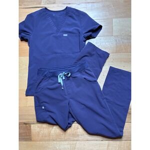 FIGS Scrub Set Purple Shadow Women XS Catarina Top S Long Kade Cargo Pants